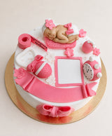 Sweet Sleeping Baby Pink & White Birth Milestone Theme Cake