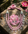 Pink Beaded Floral Tribal Necklace and Earrings Set