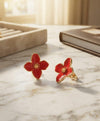 Ruby Red Floral Enamel Stud Earrings