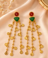 Green Enamel Coin Chain Drop Earrings