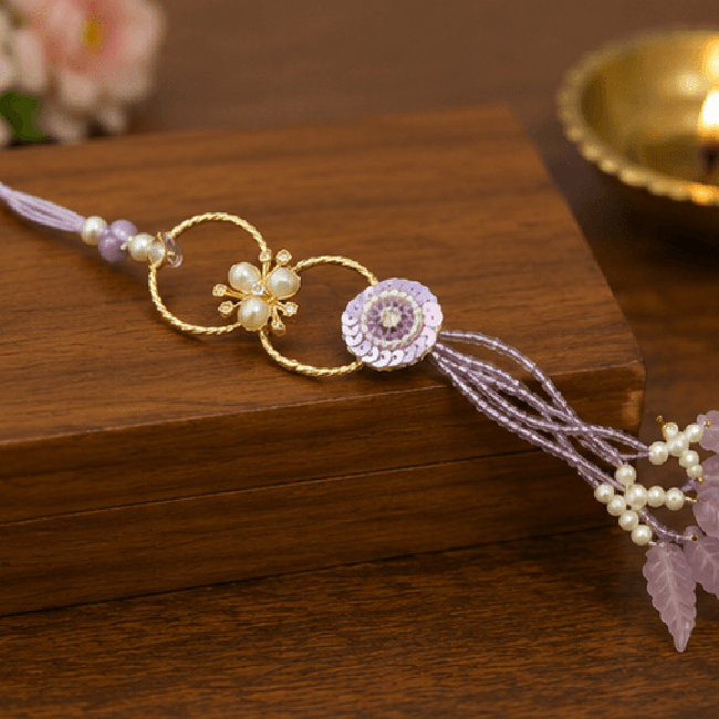 Lavender Pearl Floral Designer Lumba Rakhi