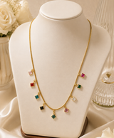 Multicolor Square Charm Gold-Tone Necklace