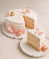 Elegant Pink & White Gold Pearl Butterfly Cake