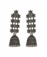 Floral Jhumka Silver Tone Earrings
