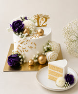 Royal Purple Floral & Gold Spheres Birthday Cake