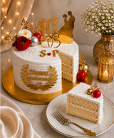 Golden 10th Anniversary Red Rose Vanilla Cake