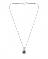 Elegant Blue Stone Halo Pendant Necklace for Women – Silver-Tone Statement Jewellery