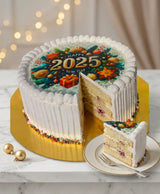 Festive Happy New Year Edible Photo Vanilla Cake