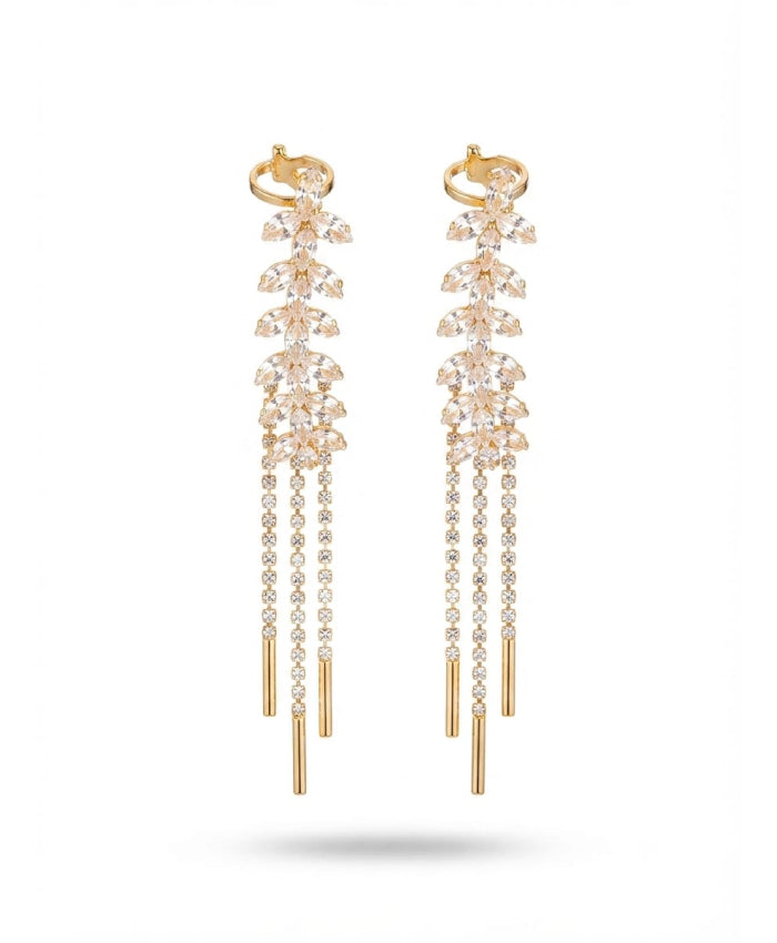 Golden Crystal Leaf Cascade Earrings