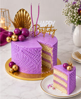 Textured Purple & Gold Palm Birthday Cake