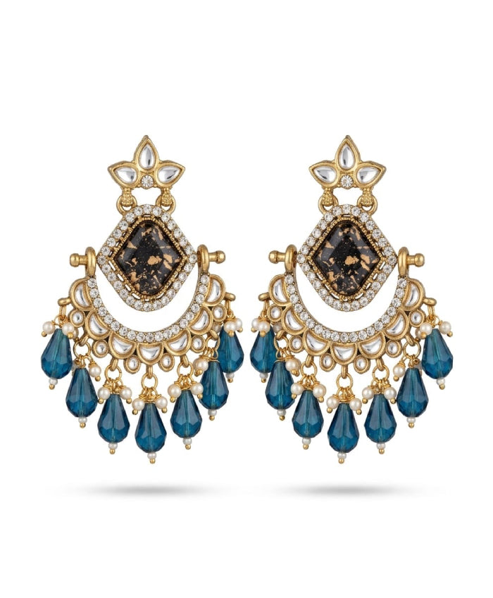 Royal Blue Kundan Chandbali Earrings