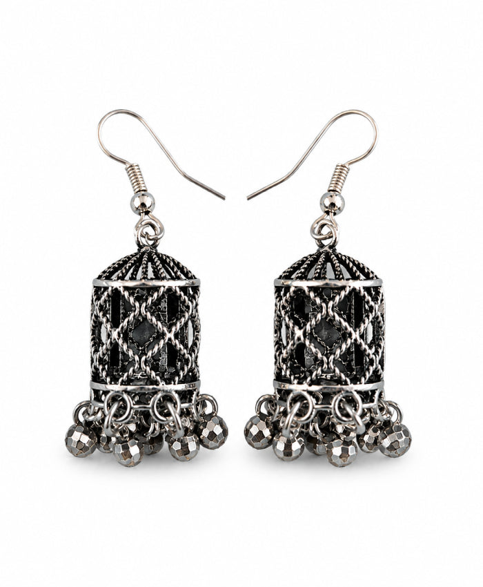 Silver Floral Filigree Drop Earrings