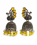 Yellow Peacock Jhumka Earrings