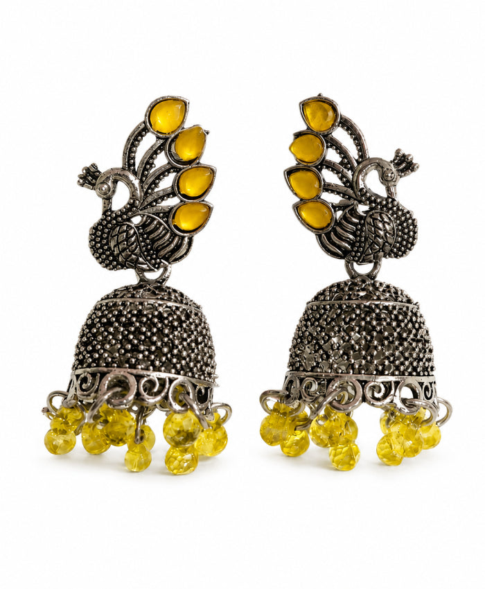 Yellow Peacock Jhumka Earrings