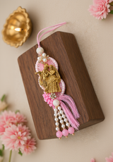 Pink Radha Krishna Designer Lumba Rakhi