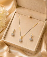 Two-Tone Round Pavé Pendant Necklace with Matching Drop Earrings – Elegant Jewellery Set for Women