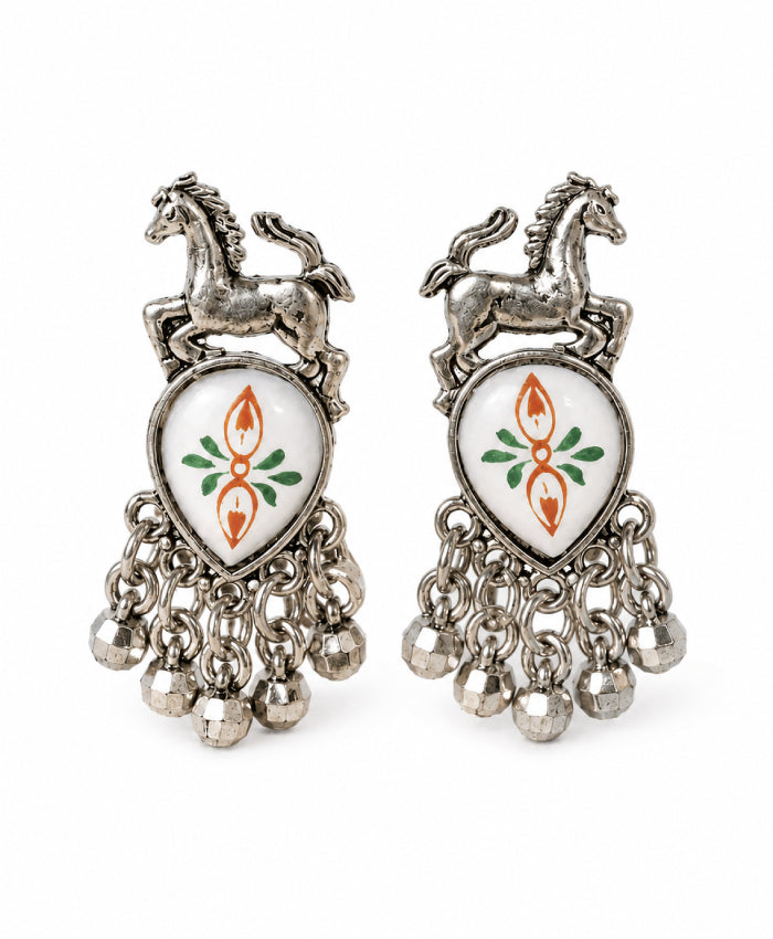 Horse Motif Teardrop Dangle Earrings
