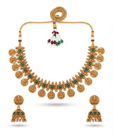 Green Temple Coin Necklace and Earrings Set