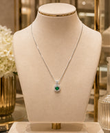 Elegant Green Gemstone Square-Halo Pendant Necklace