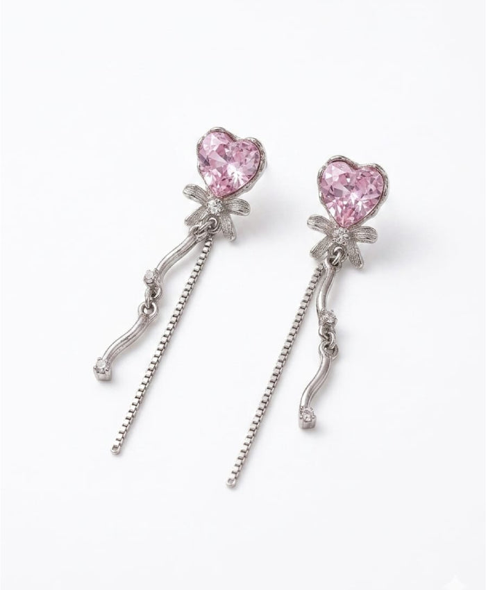 Blush Heart Ribbon Drop Earrings