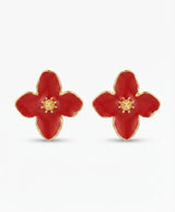 Ruby Red Floral Enamel Stud Earrings