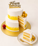 Golden Yellow Brushstroke Two-Tier Artist Birthday Cake