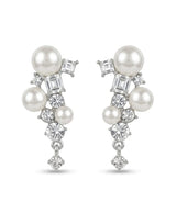 Silver-Tone Pearl Crystal Drop Earrings