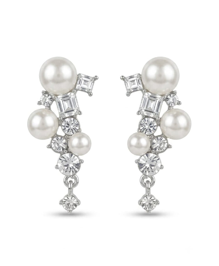 Silver-Tone Pearl Crystal Drop Earrings