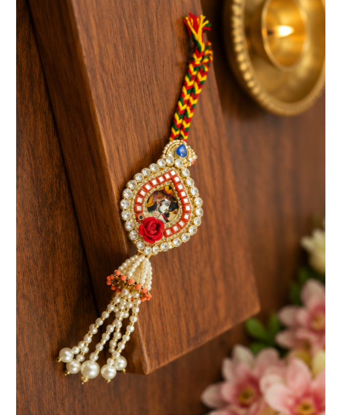 Radha Krishna Pearl Designer Lumba Rakhi