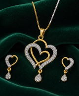 Elegant Two-Tone Heart Necklace & Earrings Jewellery Set