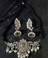 Mayurika Silver Peacock Pearl Necklace Set