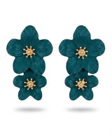Teal Floral Double Drop Earrings