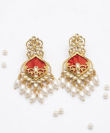 Gold-Tone Red Pearl Drop Earrings