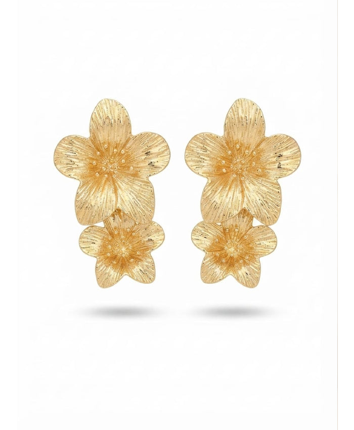 Golden Double Bloom Floral Earrings