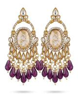 Gold-Tone Purple Beaded Kundan Style Chandbali Earrings