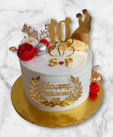 Golden 10th Anniversary Red Rose Vanilla Cake