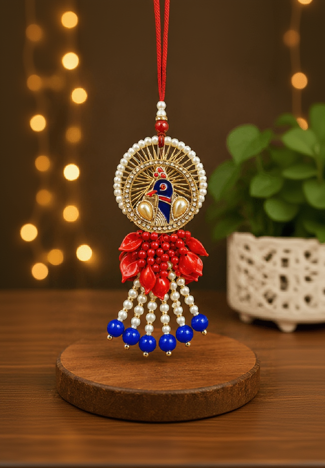Royal Peacock Pearl Designer Lumba Rakhi