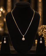 Two-Tone Round Pavé Pendant Necklace with Matching Drop Earrings – Elegant Jewellery Set for Women