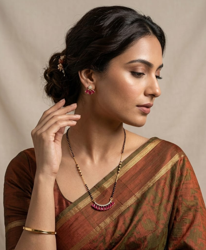 Virelle Ruby Crescent Mangalsutra Set