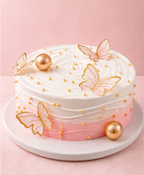Elegant Pink & White Gold Pearl Butterfly Cake