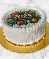 Festive Happy New Year Edible Photo Vanilla Cake