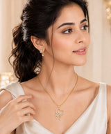 Heart & Floral Gold-Tone Necklace with Matching Earrings