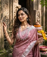 Pink Beaded Floral Tribal Necklace and Earrings Set