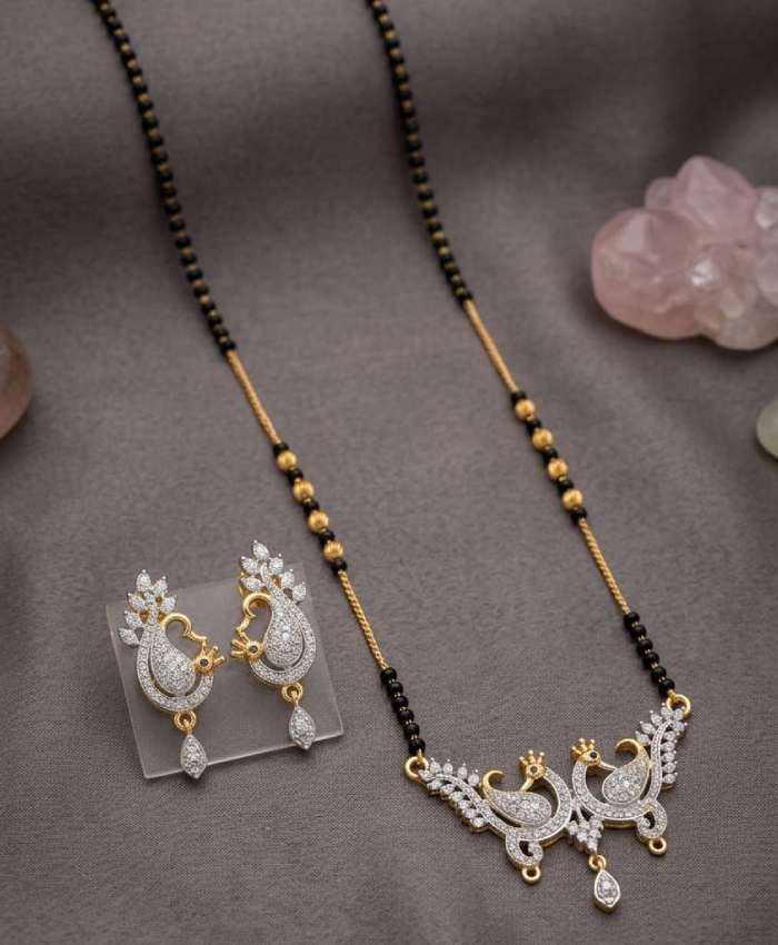 Zareen Peacock Crystal Mangalsutra Set
