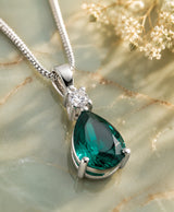 Elegant Teardrop Green Gemstone Pendant Necklace – Silver-Tone Chain