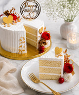 Elegant Happy Anniversary Red Rose Cake with Gold Hearts
