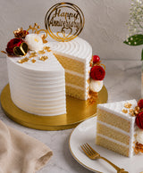 Elegant Happy Anniversary White Vanilla Cake with Red Roses