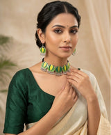 Green Leaf Enamel Jewellery Set