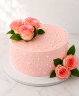Elegant Pink Rose & White Pearl Birthday Cake