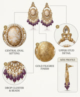 Gold-Tone Purple Beaded Kundan Style Chandbali Earrings
